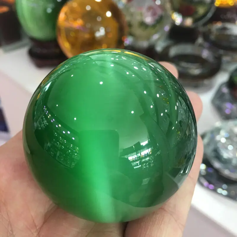 Raro Natural de Cuarzo verde de Ojo de Gato de Cristal de Sanación Bola Esfera de 60 mm + Soporte 5AAA 4