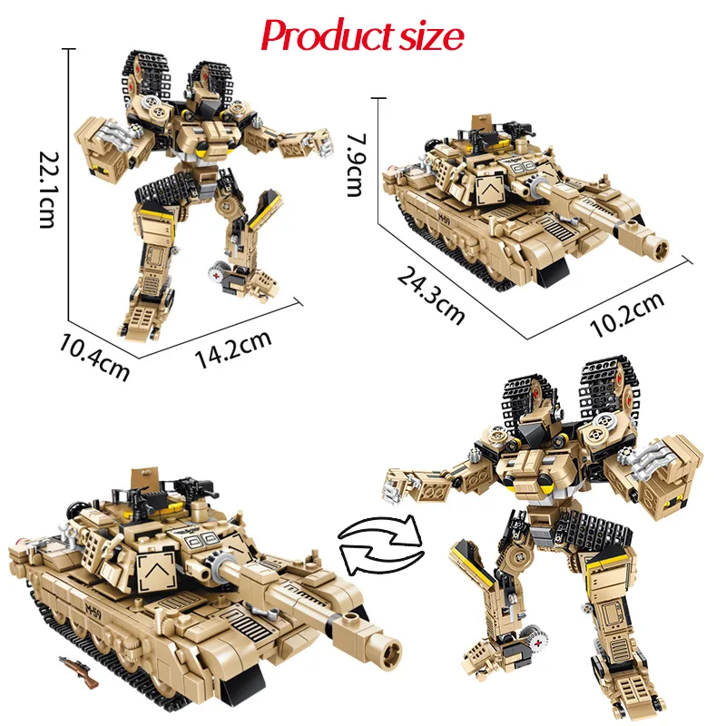 810Pcs M1A2 Abrams Principal Tanque de Batalla de Bloques de Construcción de Tigre Tanque Pesado de la 2 ª guerra mundial Deformación Robot Ladrillos de Juguetes para los Niños de los Niños 4