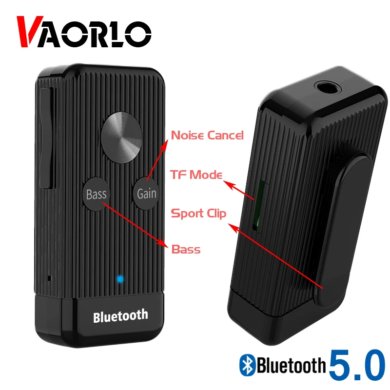 VAORLO 5.0 Receptor Bluetooth de Audio Bass cancelación de Ruido Estéreo Para Auriculares de Coche Soporte de Tarjeta TF de Modo Con Clip de 3.5 mm Adaptador AUXILIAR 4