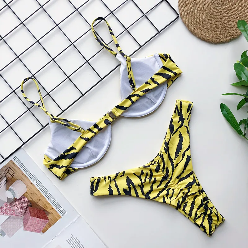 Melphieer 2020 damas sexy amarillo patrón de Cebra bikini de playa de verano aros mini traje de baño de alta calidad trajes de baño biquini nuevo 4