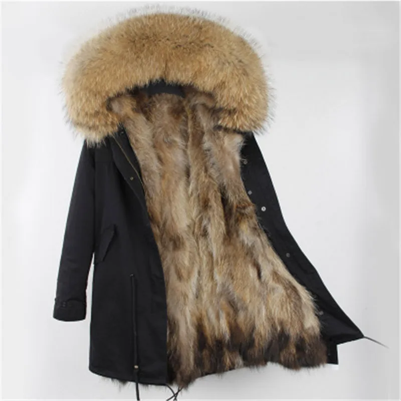 2020 nueva parka larga chaqueta de invierno de las mujeres outwear gruesa parkas mapache natural real cuello de piel abrigo con capucha real cálido forro de piel de zorro 4