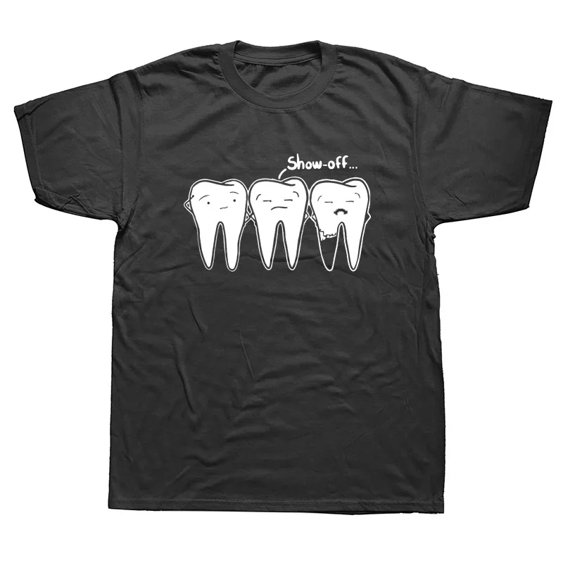 Divertido Verano Show-off Diente Camisetas Dental Dentista de Cuidado de la Salud de Cuello Redondo de Manga Corta Tops Algodón T Camisa de los Hombres Más Tamaño 4
