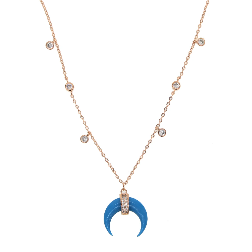 Nueva Llegada de Oro Rosa de Plata de Color Azul Turquesa Howlite la Piedra Azul de la luna creciente Cuerno de moda Collar De Mujer Boho de la Joyería 4