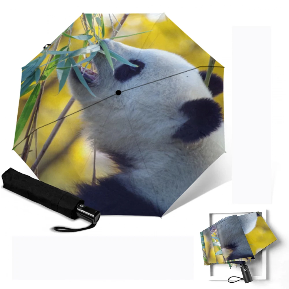 Completo Automática de las Mujeres de la Lluvia Paraguas Plegable 3 Mujeres Paraguas Panda de Animal print Anti-UV Protección del Sol Paraguas Impermeable 4