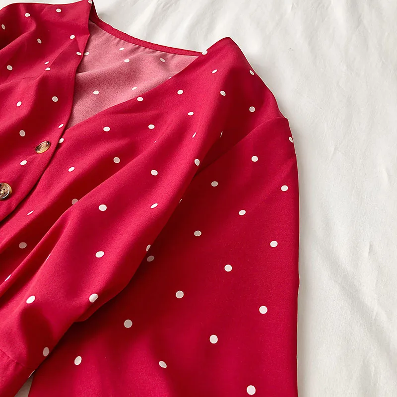 RUGOD 2020 Nuevas Llegadas de Verano de las Mujeres Blusa Camisa de cuello en V Retro Polk de Punto de Manga Larga de Pecho Solo Túnica para la Primavera Verano 4