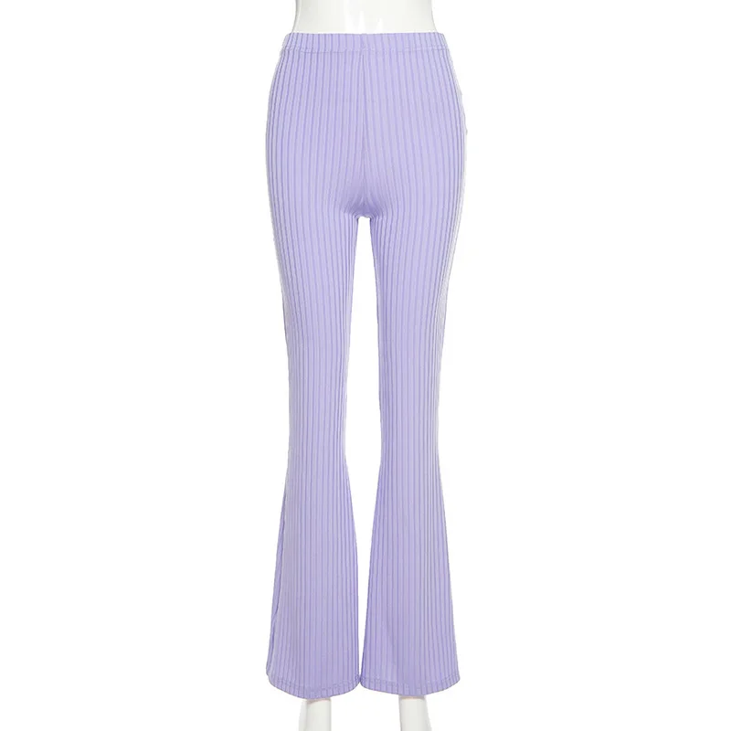 Moda sexy 2020 caliente tejido púrpura de las Mujeres Pantalones de Calle Pantalones de Cintura Alta Streetwear Pantalón Casual Femme Otoño 4