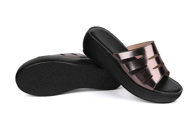 GKTINOO Mujeres Zapatilla 2020 del Verano de las Señoras Zapatos de Hueco de las Mujeres Cuñas Tacones de Moda de Verano de Cuero Genuino Zapatos de Plataforma 4