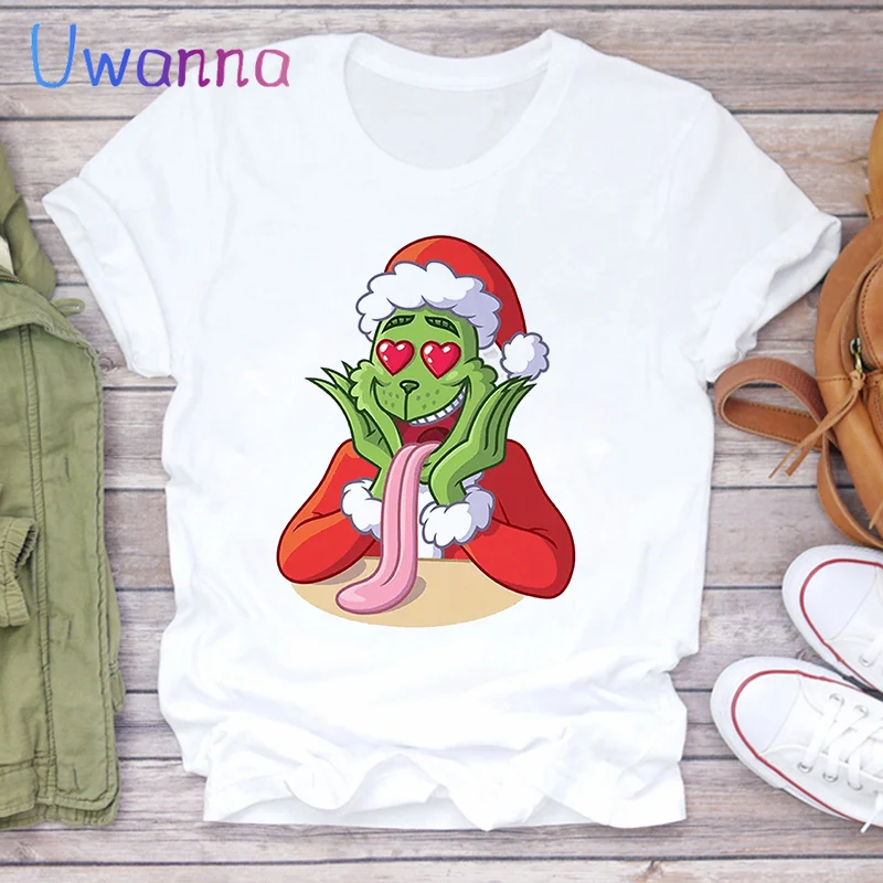 Grinch T-shirt de las mujeres Lindo Grinch de la camiseta de la mujer harajuku impreso en blanco casual tops de Navidad de ropa de mujer graphic tees de la camisa 4