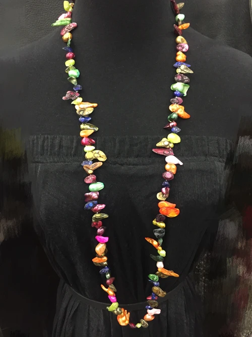 Anudado a mano 100cm de largo naturales y exóticas de colores barroco de la perla del collar suéter cadena de la joyería de la moda 4