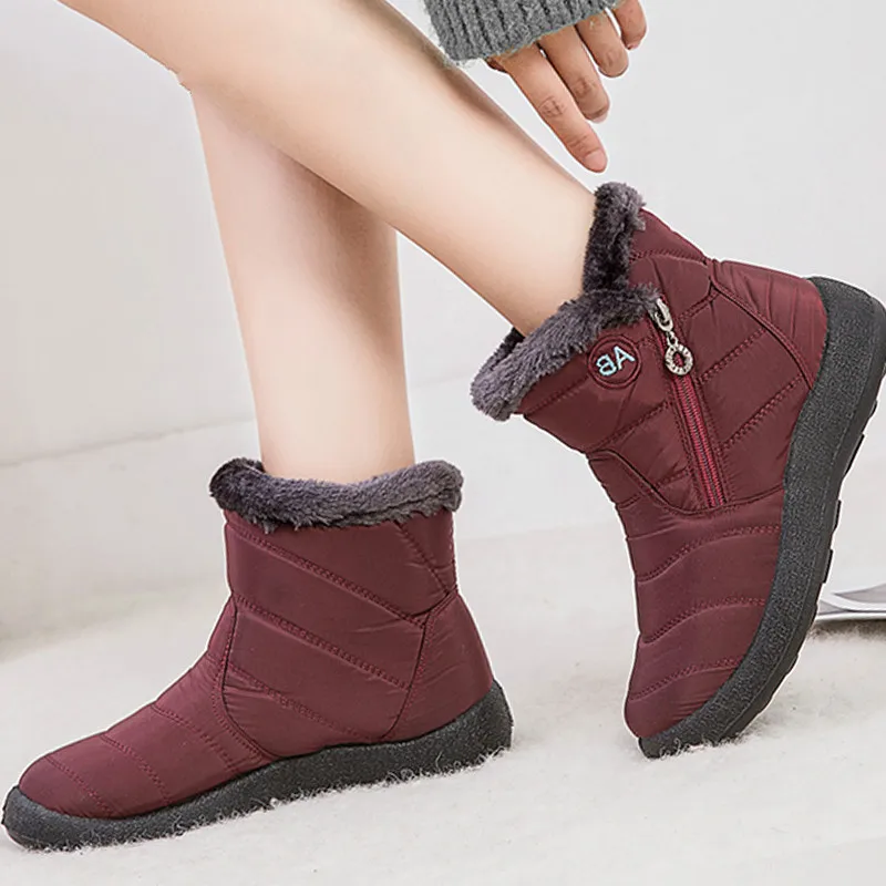 Impermeable Botas de Nieve de las Mujeres de Invierno Cálido de la Felpa de Damas Zapatos de Tobillo Botas antideslizantes Zip Flats Para Mujer Botas De Mujer 2020 4