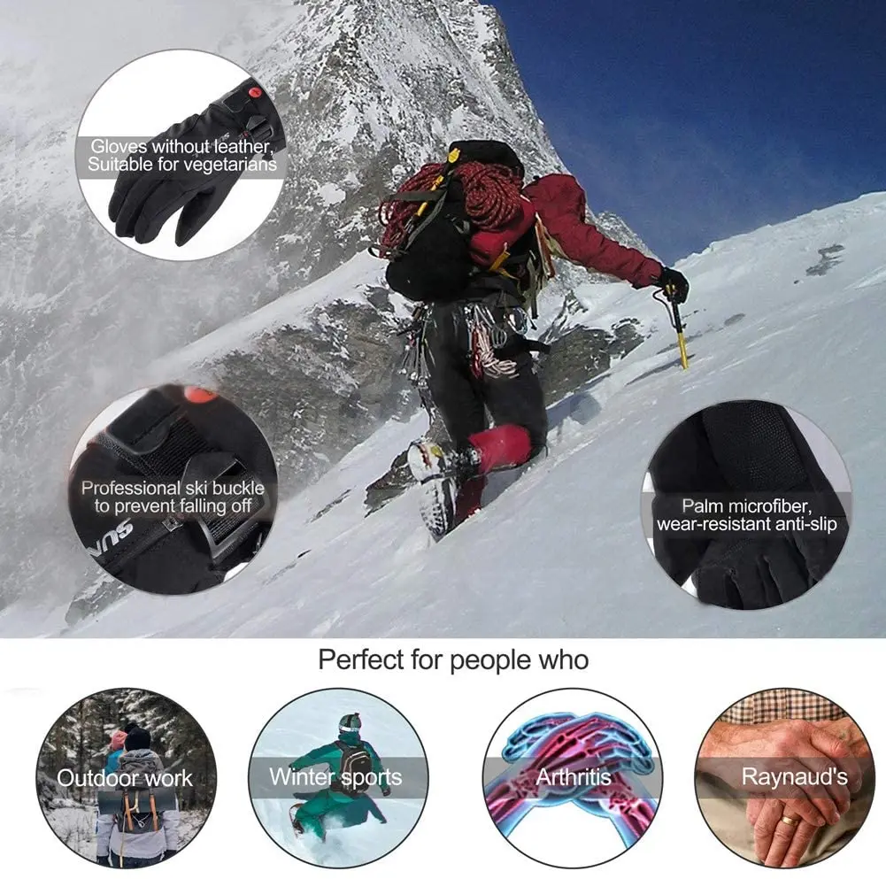 Eléctrica de Esquí Climatizada Guantes de Invierno Deportes al aire libre Térmica de Calefacción Guantes de Esquí de la Motocicleta de la Bicicleta de la Caza para los Hombres las Mujeres 2020 4