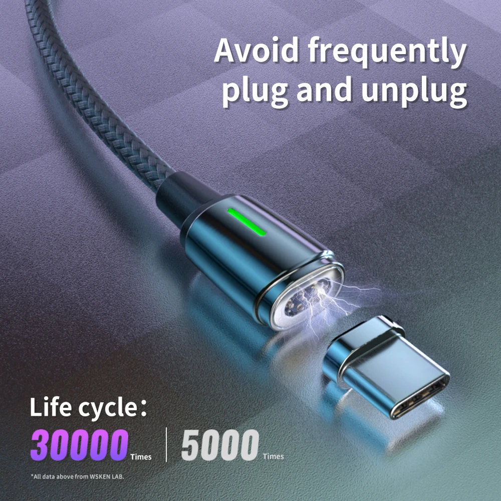 WSKEN Carga Magnética Tipo C Cable para XR Xs Max 11 Pro Cargador Rápido Para Samsung S10 S20 Cable USB LED Micro USB Cable Mini 3 4
