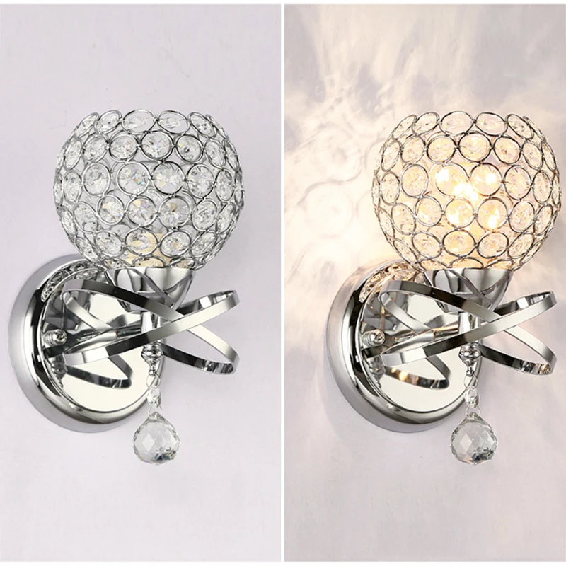 Creativo Retro E27 Dormitorio lámpara de Pared, Lámpara de Pared de diamantes de imitación de Cristal de la Luz de la Mesilla de Comedor Pasillo ( Sin Bombillo) 4