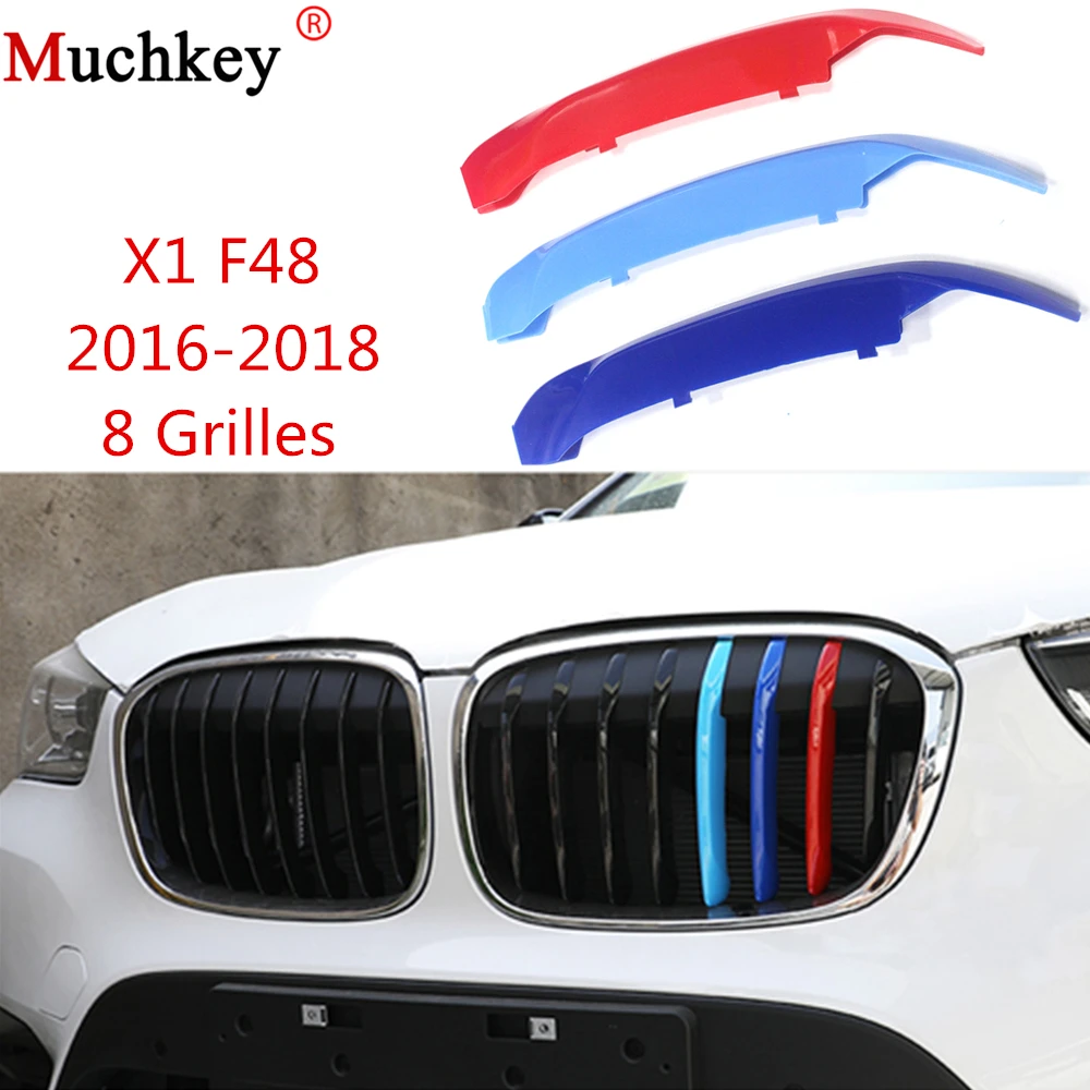 Parrilla delantera Recortar Tiras adhesivas Para BMW X1 F48 2016 2017 2018 Parrilla de Deportes de alto Rendimiento de la Cubierta de la etiqueta Engomada 3D M Estilo 8 Rejillas 4