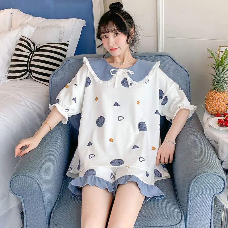 Pijamas de Mujeres 2020 Pijama Verano Mujer Linda Pijama para Mujer de Algodón de Impresión de Corazón ropa de dormir a Casa de Traje de Mujer de Verano Conjunto de Camisón 4