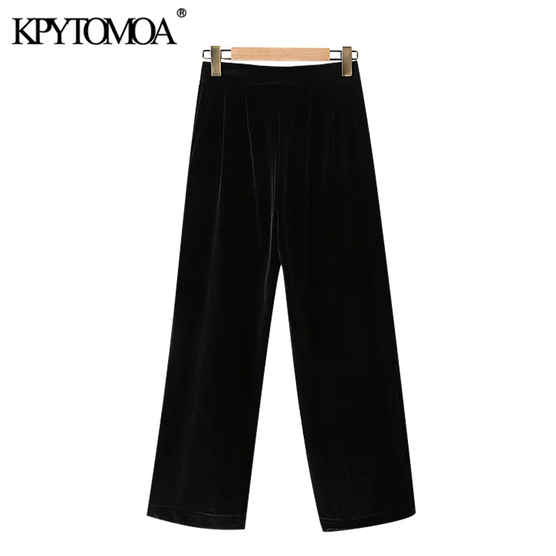 KPYTOMOA Mujeres 2020 de la Moda Desgaste de la Oficina Recto de Terciopelo Pantalones Vintage de Cintura Alta Bolsillos Laterales Mujeres de Tobillo Pantalones de Mujer 4