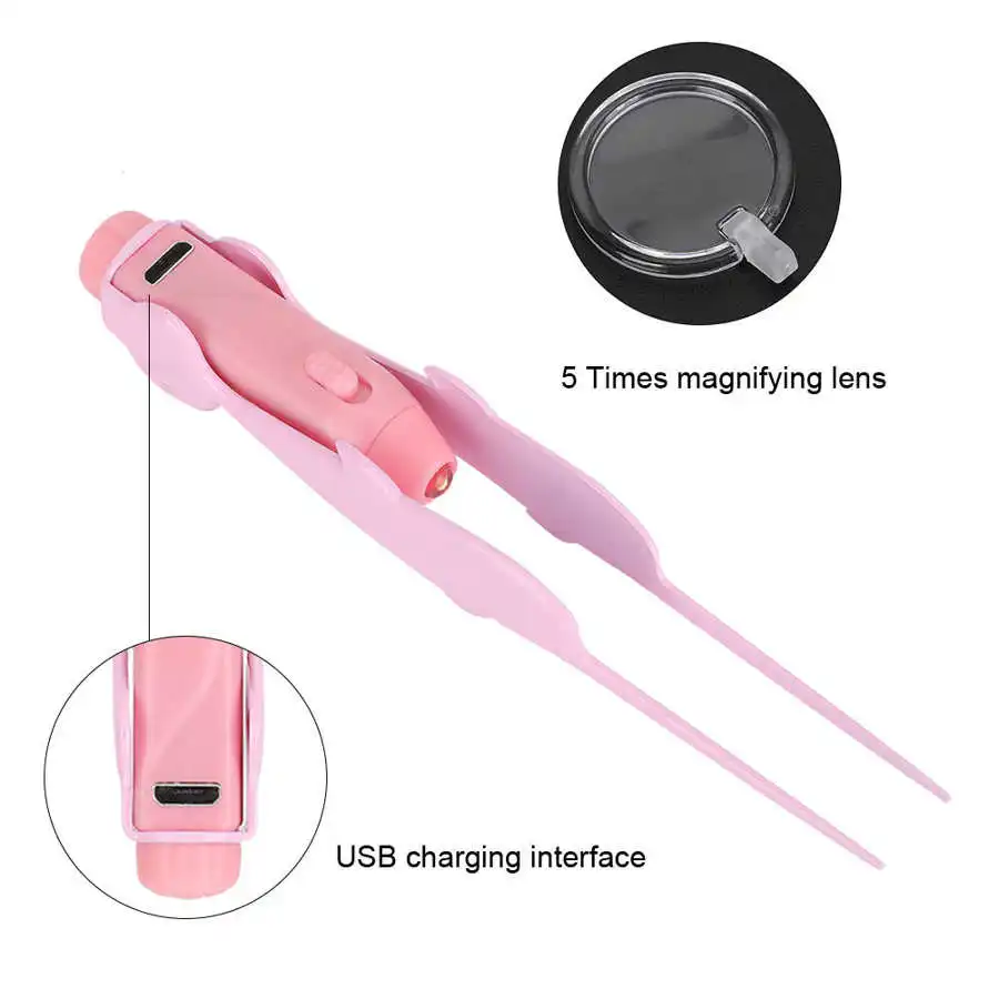 Limpiador del oído Kit de Limpieza de Oídos Conjunto de herramientas de USB Recargable Limpiador del Oído Pinzas de depilar con Luz LED de Cuidado de la Salud de la Herramienta 4