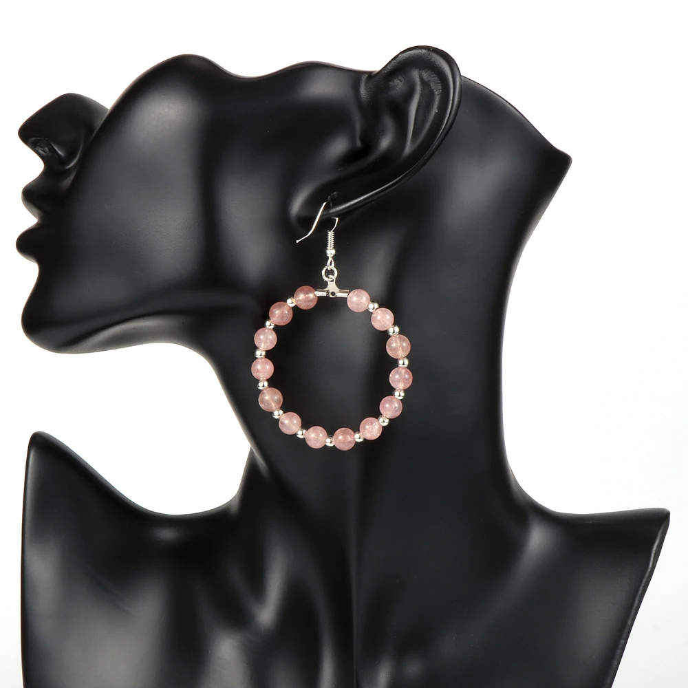 2020 Nuevo de la Moda las Mujeres de Piedra Natural Perlas Aretes de Aros de 4cm Gran Círculo de los Aretes de color Rosa Púrpura de Cristal de corea del Gancho del Pendiente de la Joyería 4