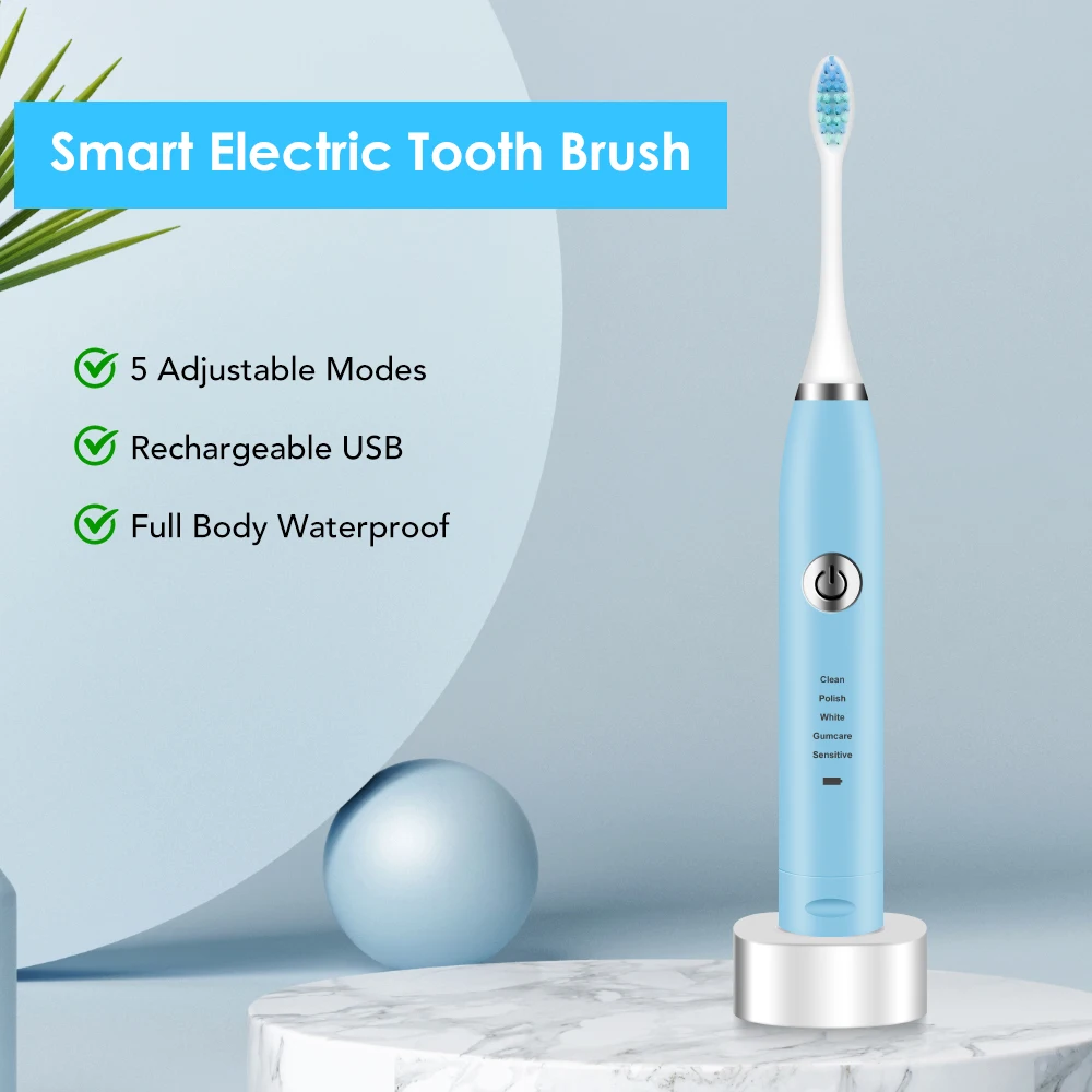 USB de Smart Eléctrico de Sonic Vibración Cepillo de dientes 5 Modos Impermeable Cepillo de Dientes para Blanquear los Dientes Oral Cuidado de la Familia, el Cuidado Dental 4