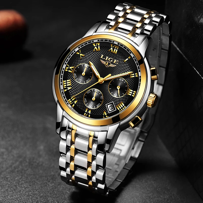 2019 LIGE Nuevos Relojes de los Hombres de Lujo de la Marca Cronógrafo de los Hombres Relojes de los Deportes Completo Impermeable de Acero de Cuarzo Reloj de los Hombres Relogio Masculino 4