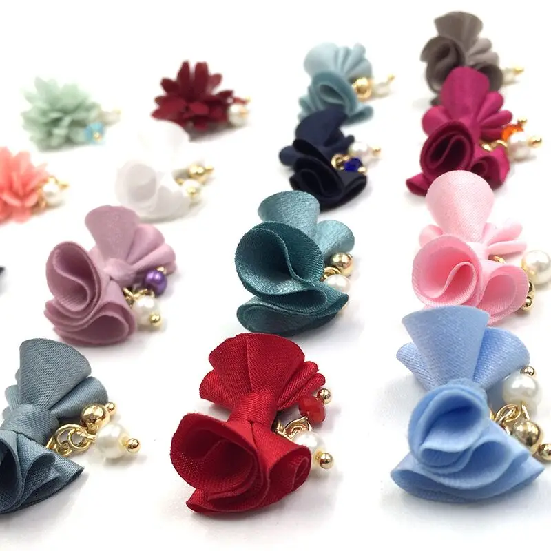 5pcs Tela de Flores Lazo en 3D Nail Art Decoraciones Desmontable Magnético Con Colgante de Perlas de Joyería de Moda Accesorios de Diseño de Manicura 4