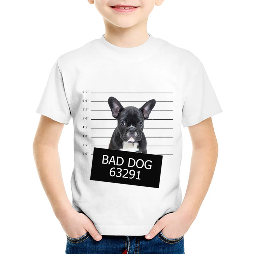 Perro Policía gráfico Impreso camisetas de animales Divertidos ropa de Niños MAL Perro Pug, Bulldog Verano Camisetas de niñas camiseta de los niños para los niños 4