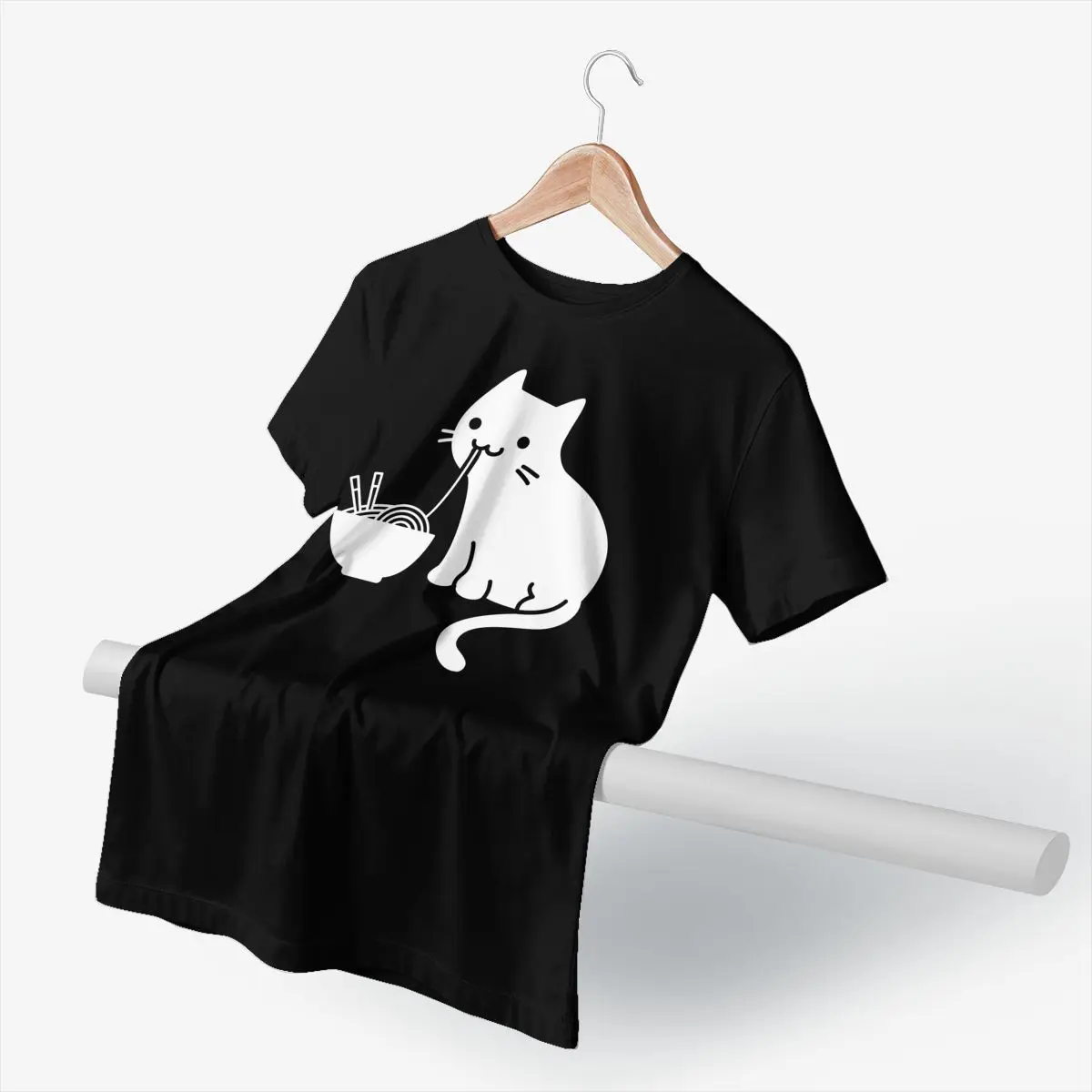 Japón Gato Camiseta Lindo Gato Comiendo Ramen T-Shirt Graphic Casual de la Camiseta de Algodón de la Diversión Masculina 3xl Camiseta 4