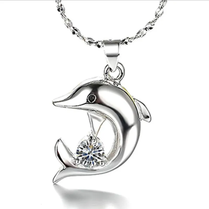 LUKENI Encanto Femenino de la Plata Esterlina 925 Gargantilla Collar de la Joyería de Moda de Cristal de Delfines Collar de Colgantes Para las Mujeres Accesorios 4