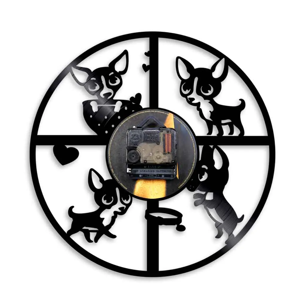 Chihuahua Perro Silueta De Retroiluminación Led, Moderno Animales Disco De Vinilo Reloj De Pared De La Casa Decorativos Hechos A Mano Del Regalo Para El Amante De Los Perros 4