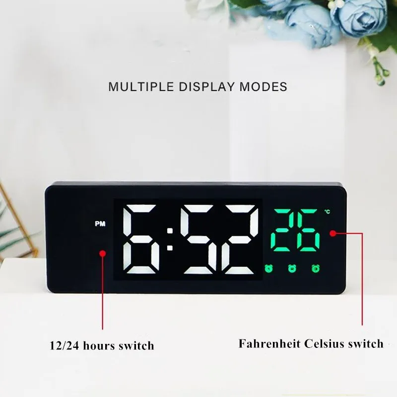 Reloj despertador Digital de Voz de Control de Tiempo de Repetición de la Pantalla de Temperatura De 3 Alarmas de Reloj Despertador Espejo Reloj LED con Cable USB 4
