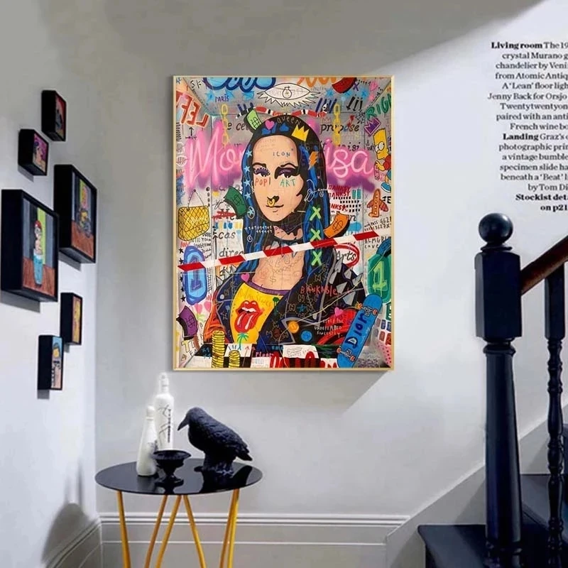 Mona Lisa Dinero Pintura en tela, El Mundo Es Tuyo Carteles y Grabados de la Pared del Arte del Graffiti Imágenes para la Sala de estar Decoración de Cuadros 4