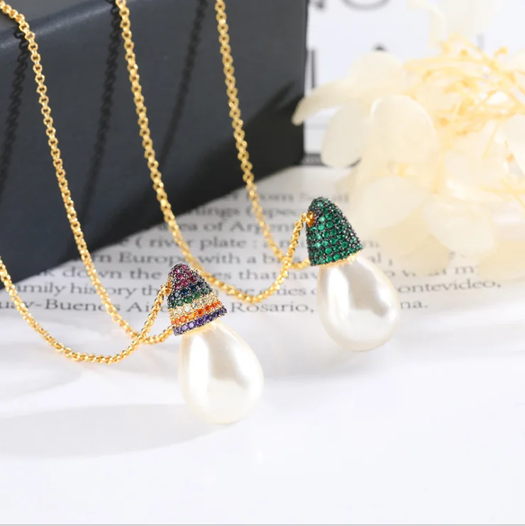 Cristal de circón collar ajustable producto nuevo arco iris barroco collar de perlas de la moda femenina nicho de clavícula diseño de la cadena de sentido 4