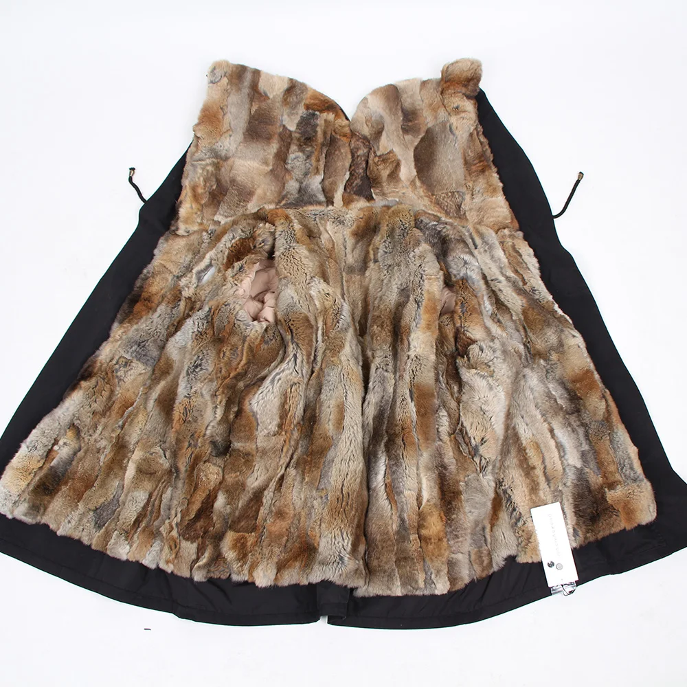 Maomaokong Nueva Moda de Invierno de las mujeres de lujo de piel de conejo abrigo grande de piel de mapache parka con capucha chaqueta de bombardero 4