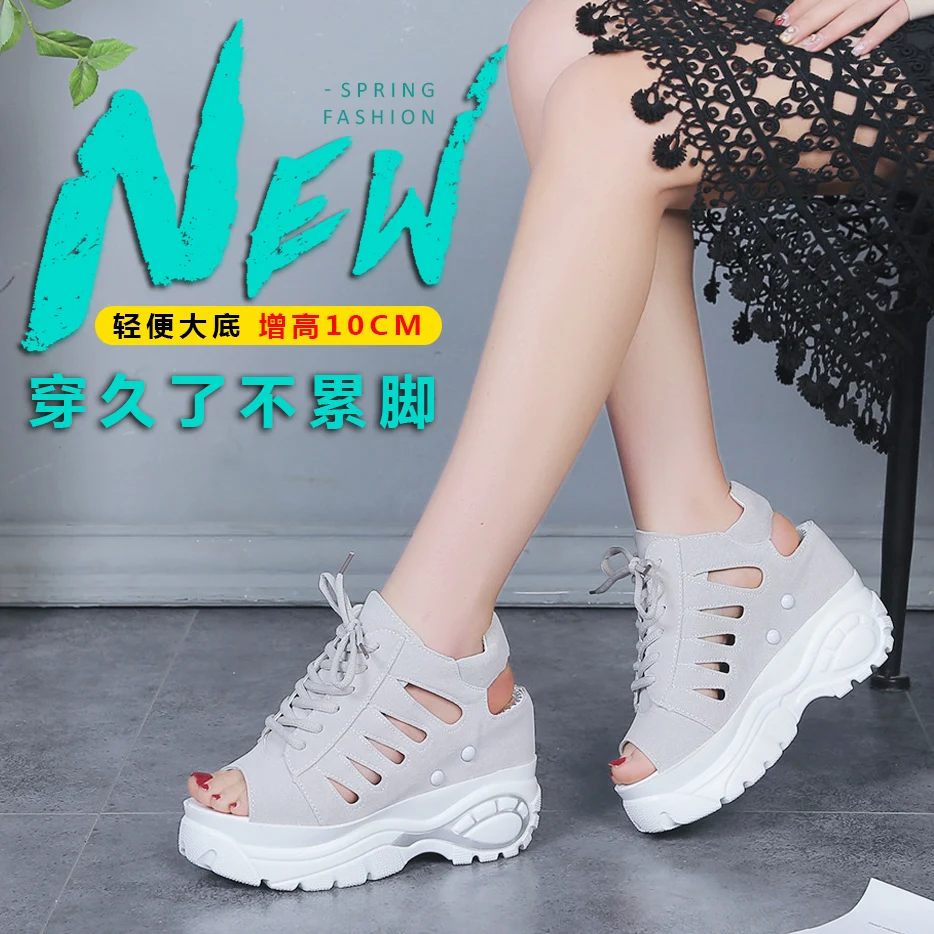 Interior planteado mujer sandalias de verano de 2019 nuevo alto ayudar a las mujeres zapatos de pino pastel de fondo grueso tacón alto zapatos boca de pez 4