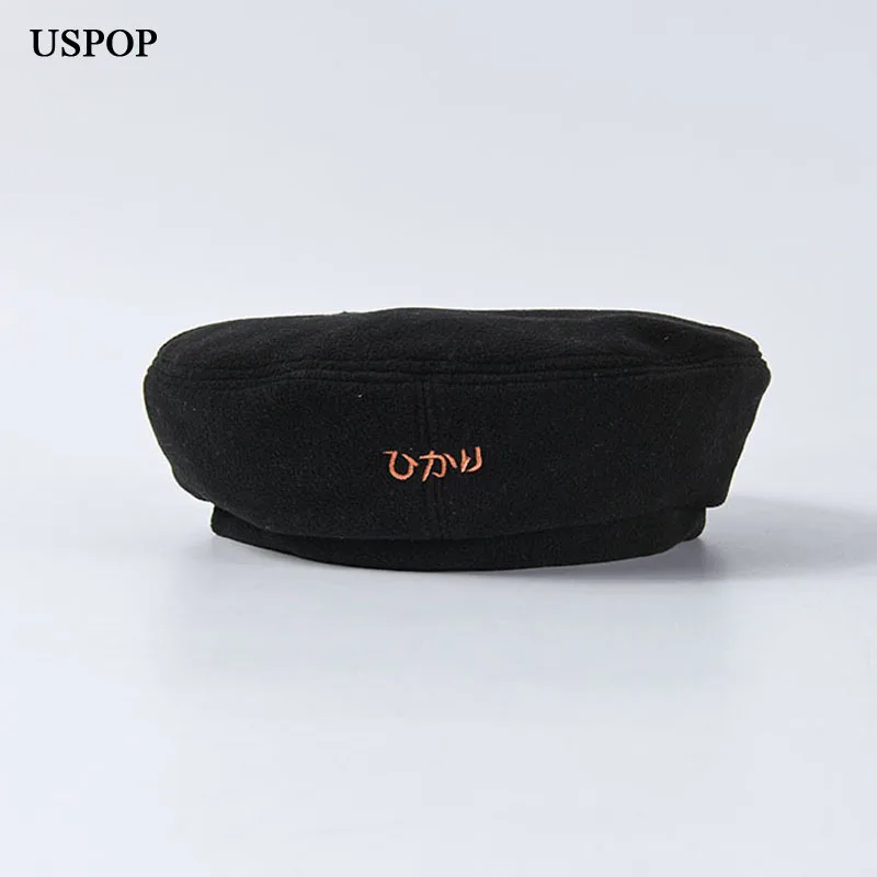 USPOP Nueva boinas las mujeres de la vendimia de forro polar boinas hembra caliente sombrero de invierno de color sólido pintor del sombrero de 4