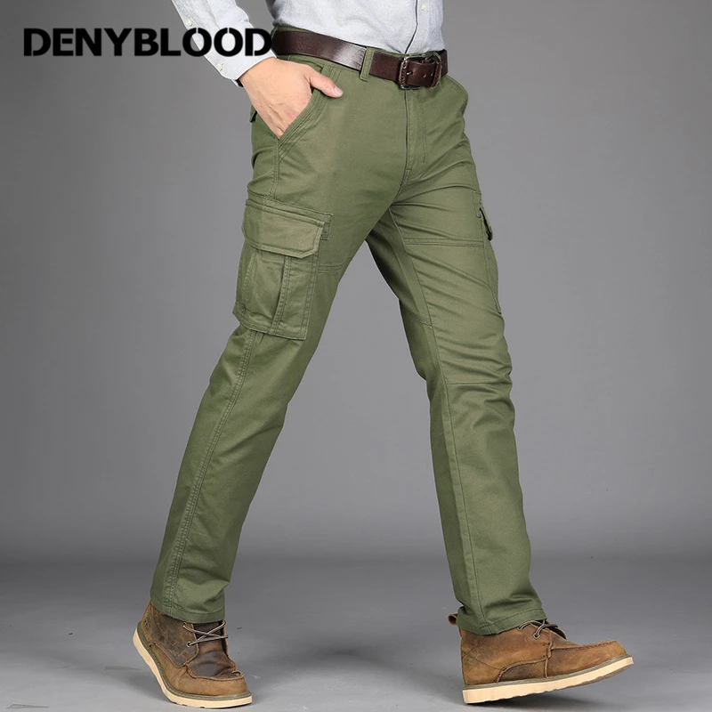 Denyblood Jeans para Hombre Pantalones de Carga Mutil Bolsillos Ejército Verde Pantalones de Sarga Militar Pantalones de corte Recto Pantalones Casuales para Hombres 8509 4