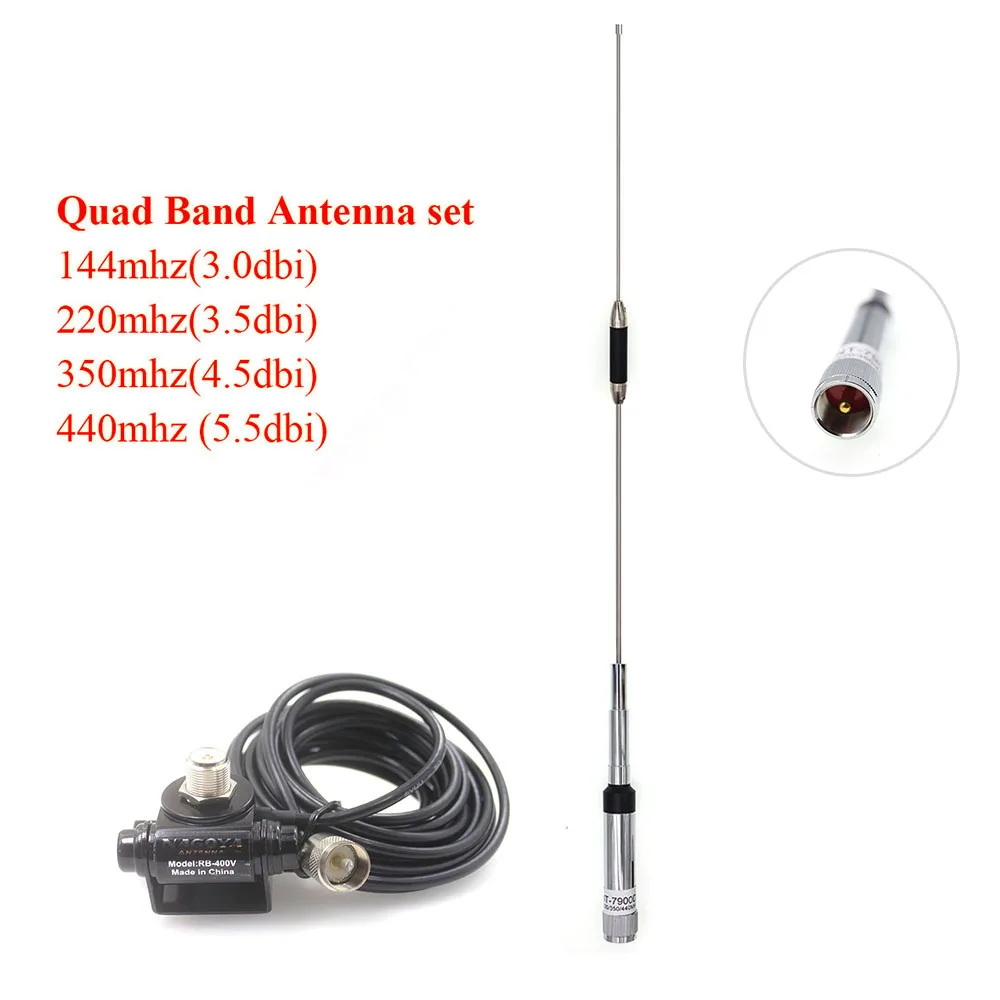 Alta Ganancia de 100 cm Antena de Banda Cuádruple Conjunto 144/220/350/440MHz para QYT KT-7900D con RB400 Clip de Montaje para Automóvil + 5M de Cable 4