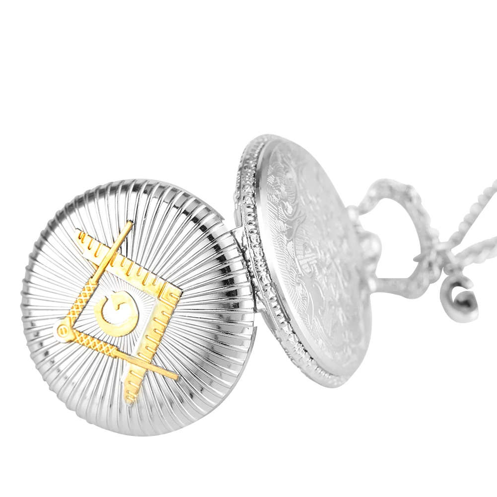 De lujo de Plata Masónico de la Masonería Tema de Aleación de Reloj de Bolsillo de Cuarzo Masón Colgante de la Hora del Reloj Collar de Cadena con G Accesorio 4