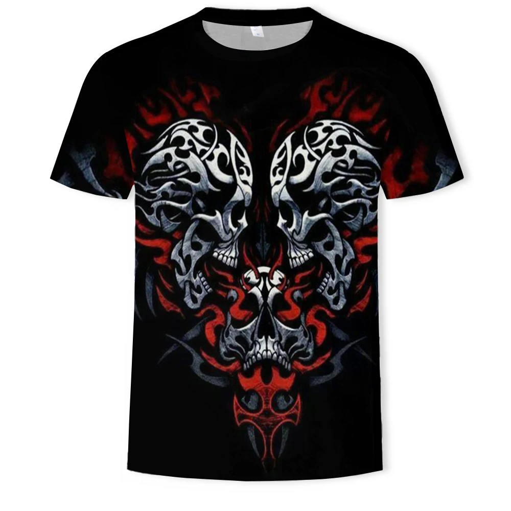 Moda de verano de cuello redondo camiseta de deportes de terror cráneo de impresión de manga corta t-shirt para hombres casual T-shirt ropa de hombre 4