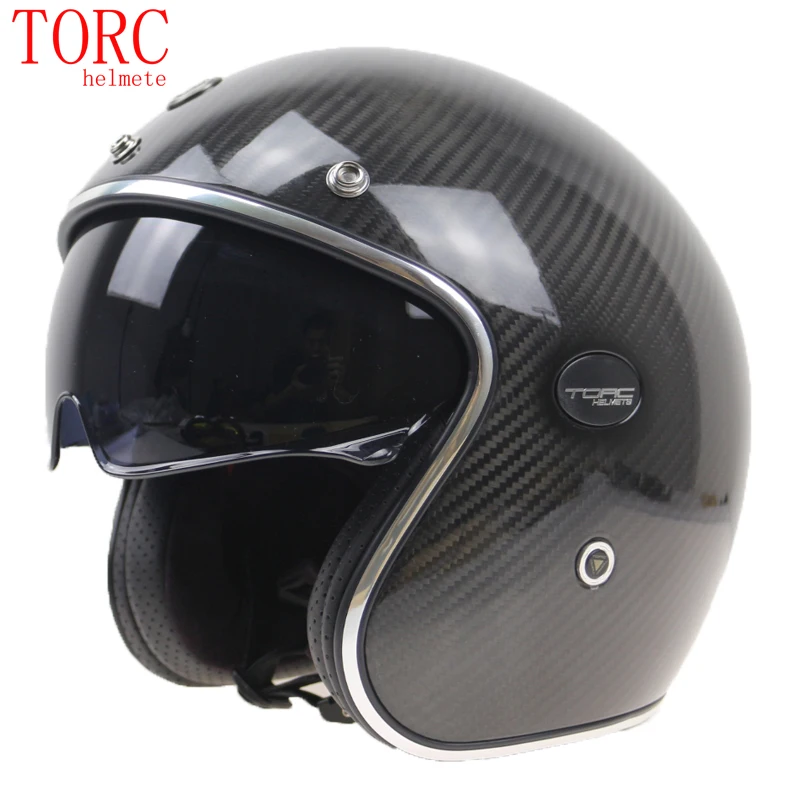 TORC de Fibra de Carbono casco de la Motocicleta Profesional de peso Ligero Casco de Cara Abierta con interior de las gafas de sol y Clásico de 3/4 casco 4