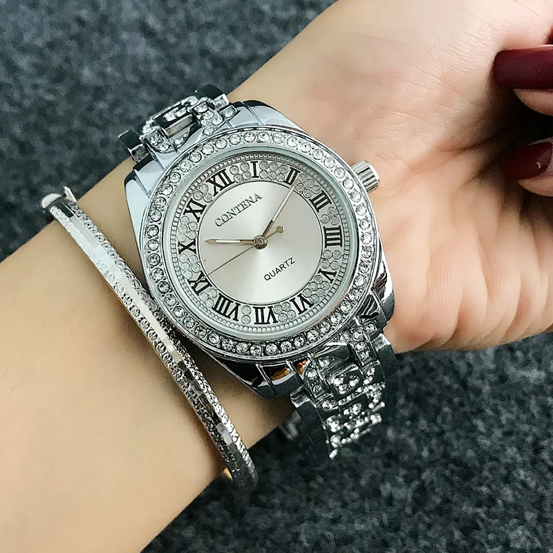 CONTENA de Lujo Reloj de Pulsera de las Mujeres Relojes de diamantes de imitación de la Moda de Oro Rosa Relojes de las Mujeres del Reloj Reloj Mujer Relogio Feminino 4