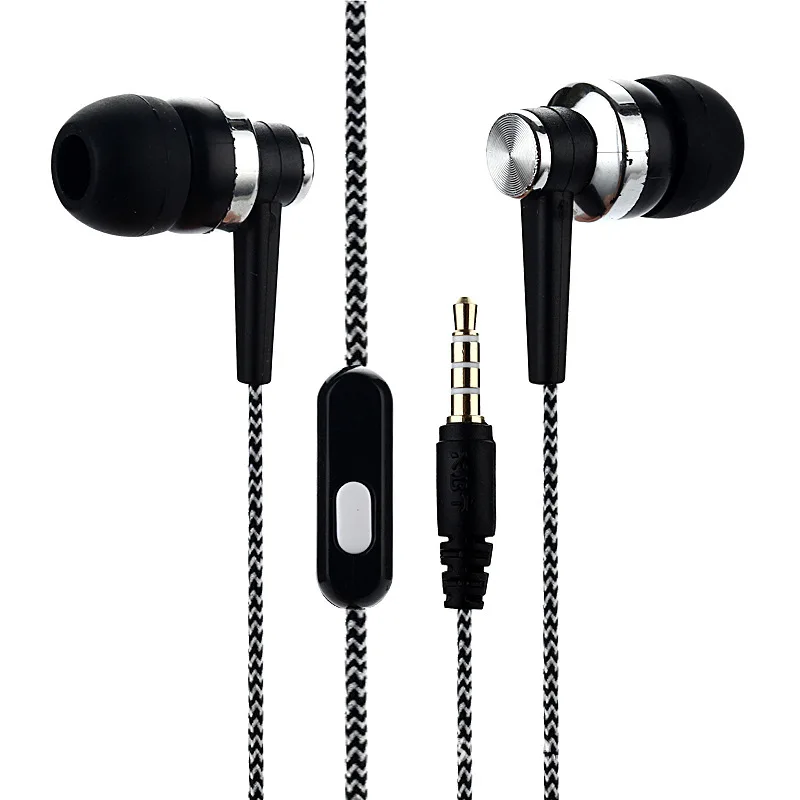 En la oreja de Cableado Trenzado de Cable de Universal Music Subwoofer Eardphone Trigo Cable de los Auriculares Para el Teléfono Inteligente Android Teléfono Móvil 4