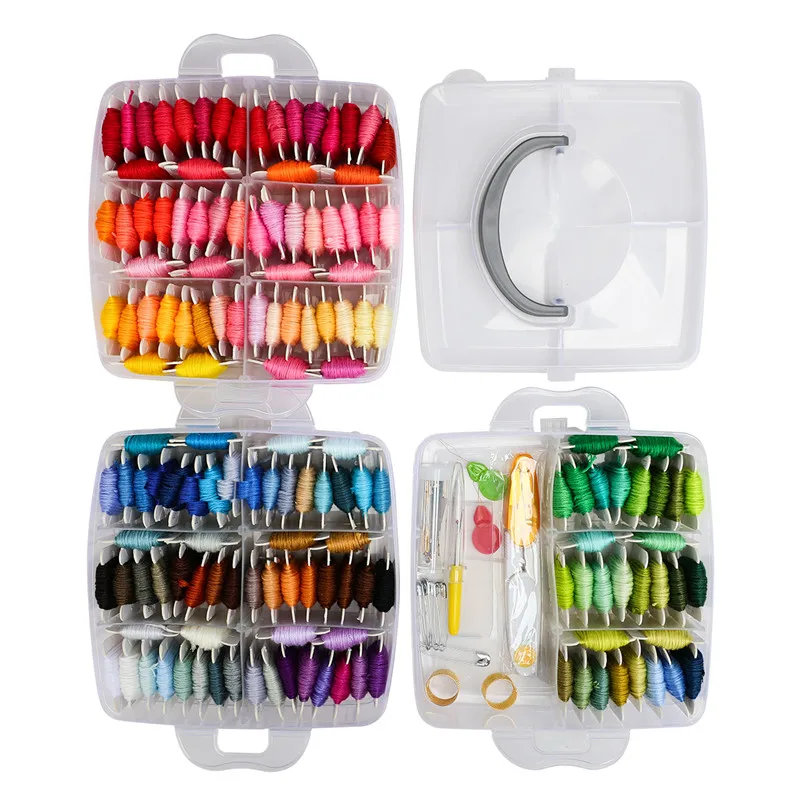 150 Colores de Hilo de bordar Hilo dental Kit de 8 MetersCross Puntada de Hilo Hilos Tijeras, Agujas de Coser Kit de Accesorios con Cuadro de 4