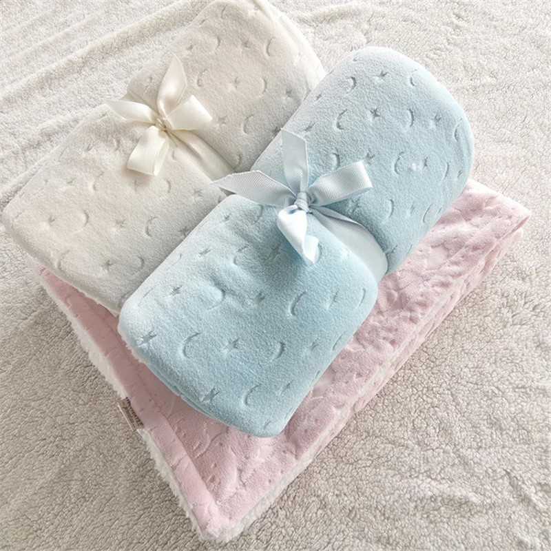 Minky de cachemira de lana de 2 capas de manta de bebé recién nacido bebé rayas manta de recepción térmica niños edredón de felpa bebé envolver 4