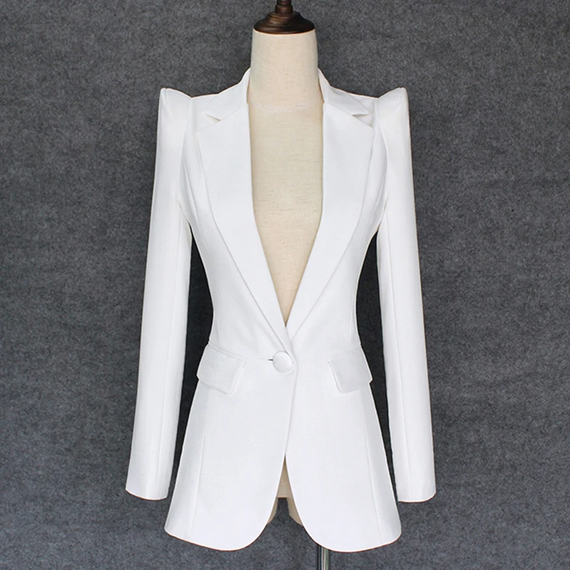 De CALIDAD SUPERIOR de 2020 Nuevo diseño Elegante Chaqueta de las Mujeres Encogimiento de Hombros de un Solo Botón Blazer Blanco de la Chaqueta 4