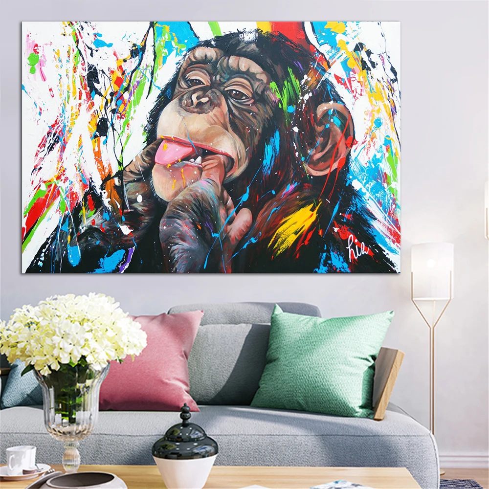 Resumen handpaint impresión en lienzo impreso orangután animal de arte de pared de cuadros modernos de dormitorio, habitación de los niños decoración de impresiones de la lona 4