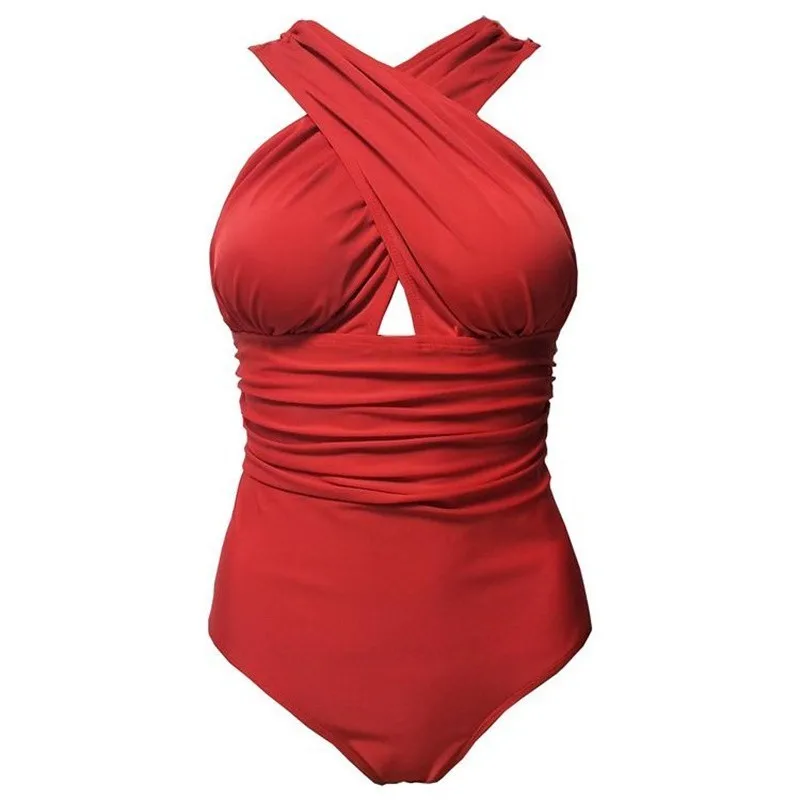 2021 Sexy Cruz Halter de las mujeres trajes de baño Sólido de una sola pieza traje de baño de las mujeres trajes de baño Negro Rojo ropa de Playa a Nadar 4