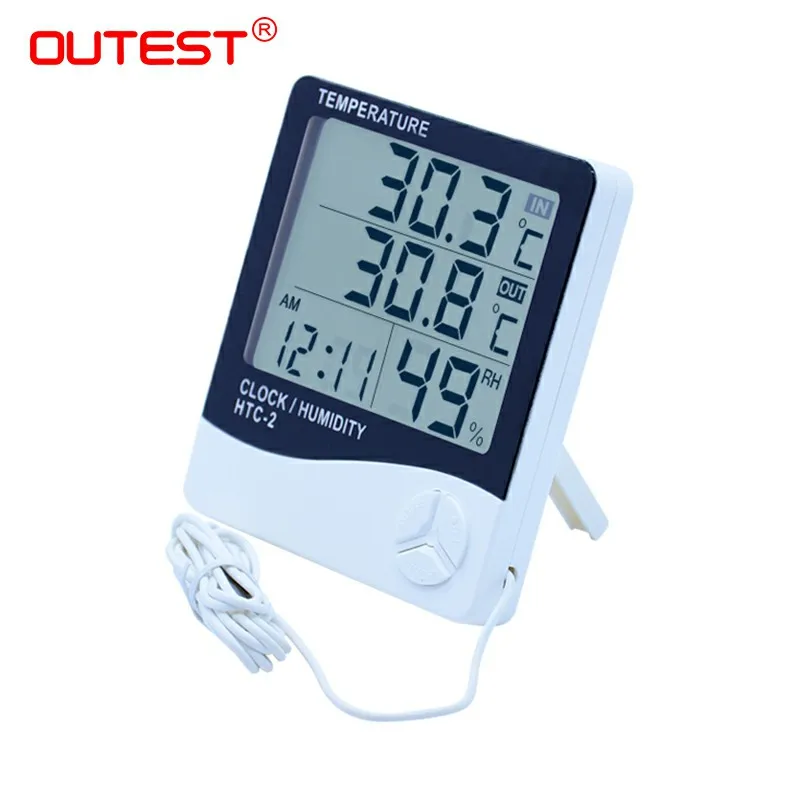 OUTEST HTC-2 Termómetro Digital de Temperatura Humidit Medidor Higrómetro Reloj despertador medidor de Humedad al aire libre interiores del termómetro 4