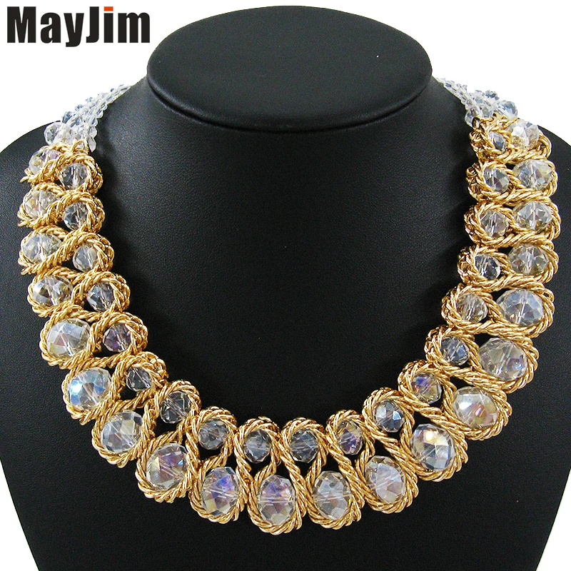 MayJim Declaración Gargantilla collar de la Mujer de Moda tejida a Mano gruesa Cadena de Oro de Cristal de Bolas collar Collares & Colgantes de Bisutería 4
