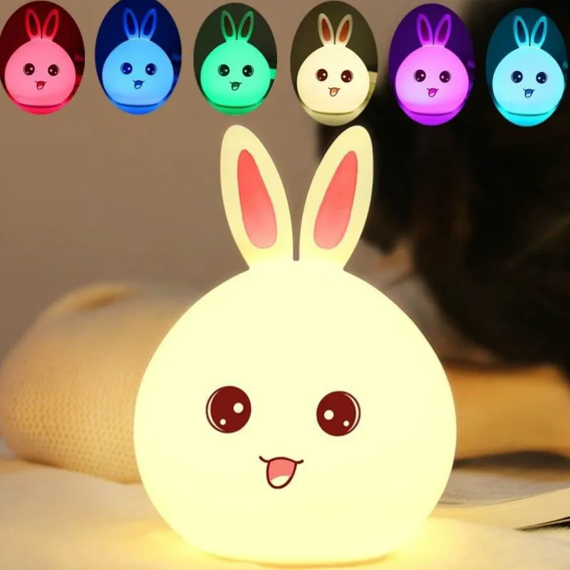 USB Conejo luz de Noche Led de Escritorio RGB Lámpara Decorativa de Silicona Recargable para los Niños del Regalo del Bebé Lindo de los Animales de dibujos animados de Lámparas 4